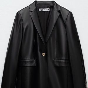 ZARA FAUX LEATHER BLAZER WITH GOLD BUTTONS